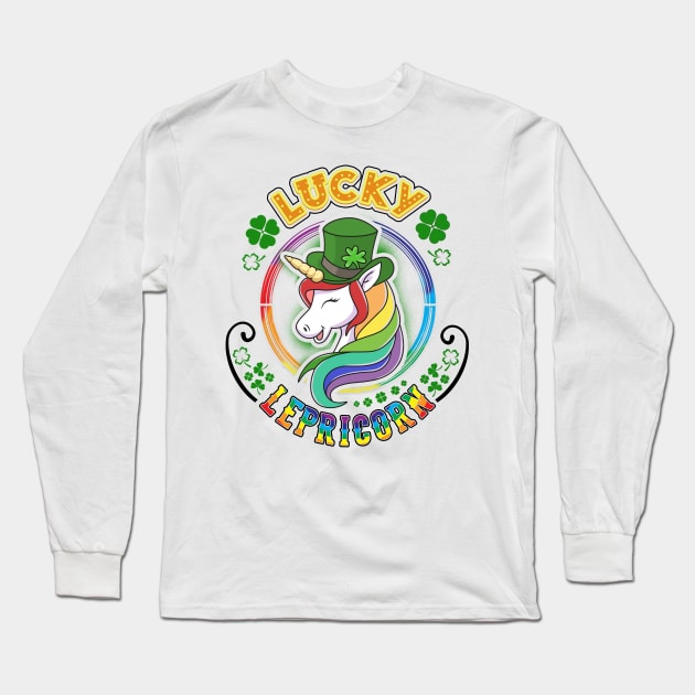 St Patrick's Design For Kids Lucky Lepricorn Long Sleeve T-Shirt by KsuAnn